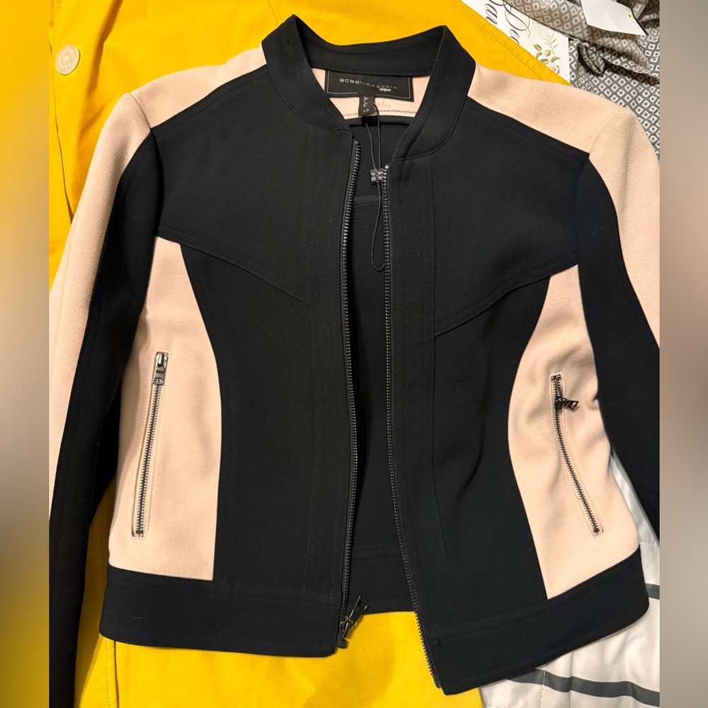 BCBGMaxAzria Black and Pink Bomber Jacket